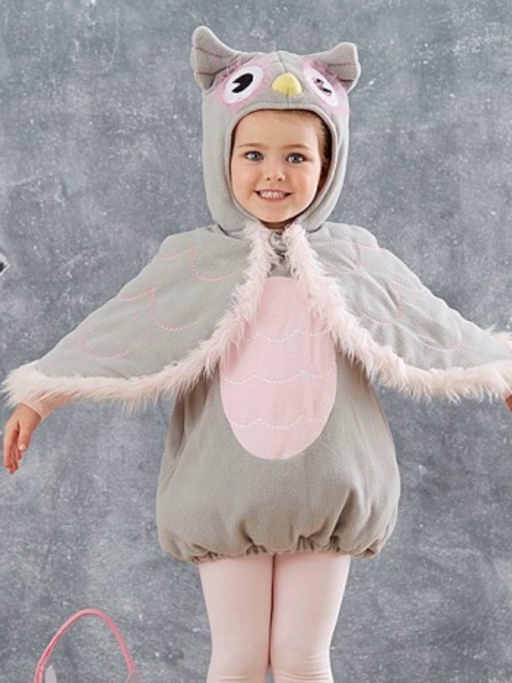 Pottery Barn 2pc Plush Gray Pink OWL COSTUME Bodysuit Wings Headpiece Sz 4-6